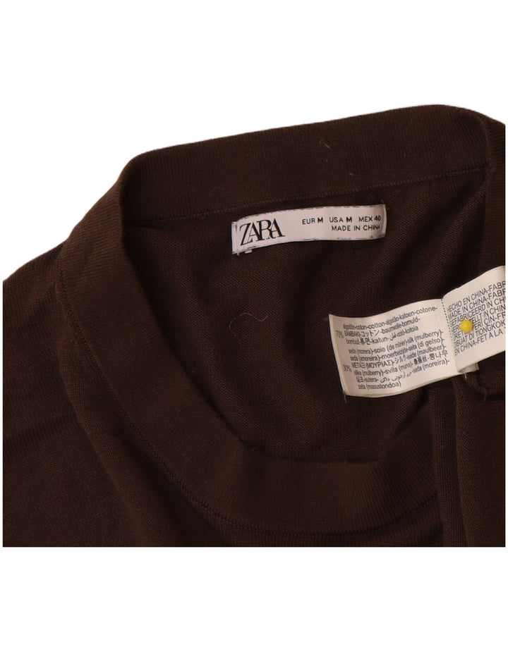 Maglione maglione girocollo da uomo Zara in cotone marrone medio