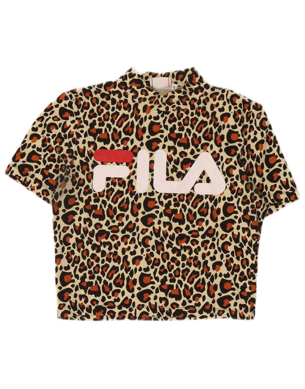 Fila Womens Crop Graphic T-Shirt Top UK 10 Small Black Animal Print