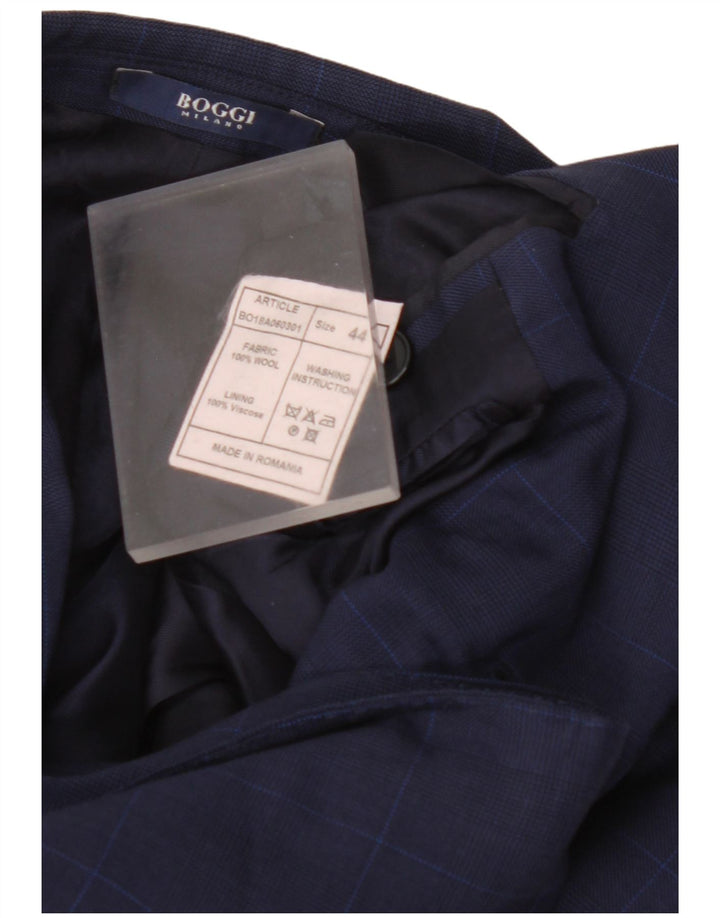BOGGI Giacca blazer da uomo a 2 bottoni Milano IT 44 XS in lana a quadri blu navy