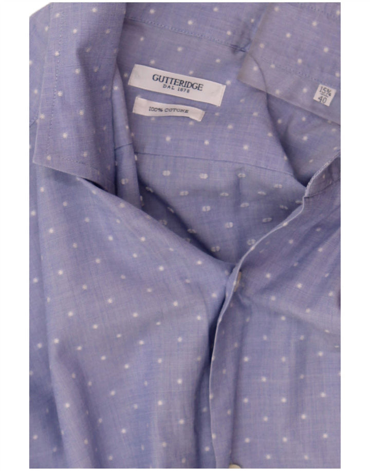 GUTTERIDGE Mens Shirt Size 15 1/2 40 Medium Blue Spotted Cotton