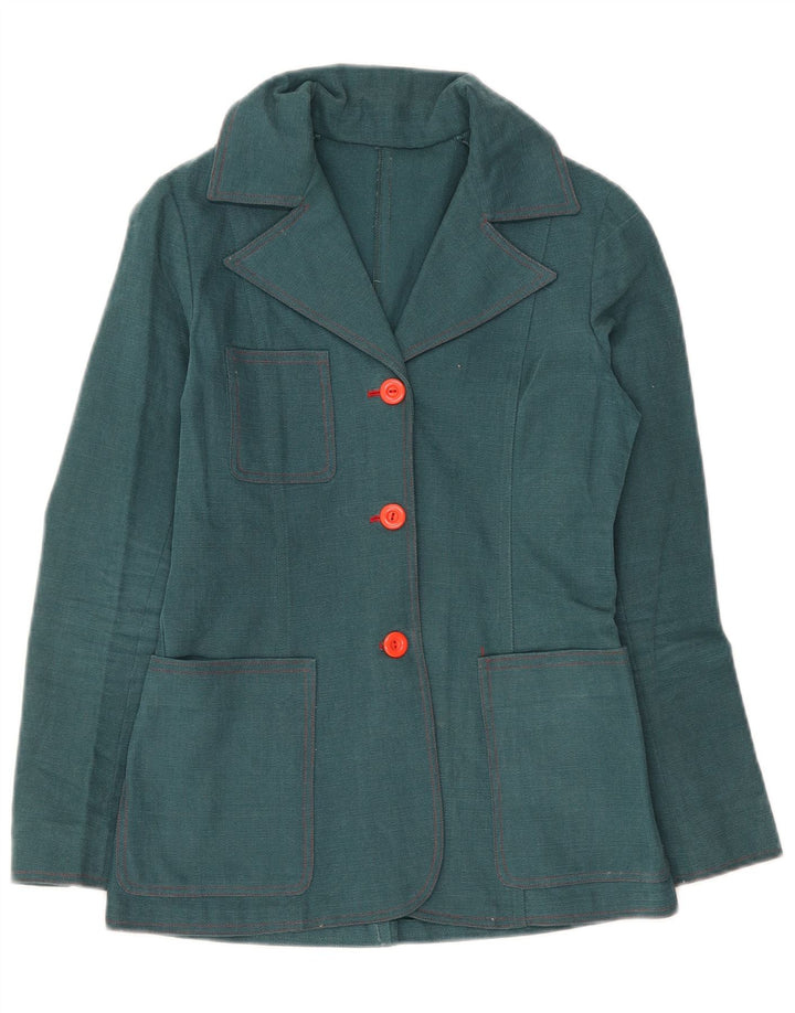 Giacca blazer vintage da donna a 3 bottoni UK 10 piccola verde
