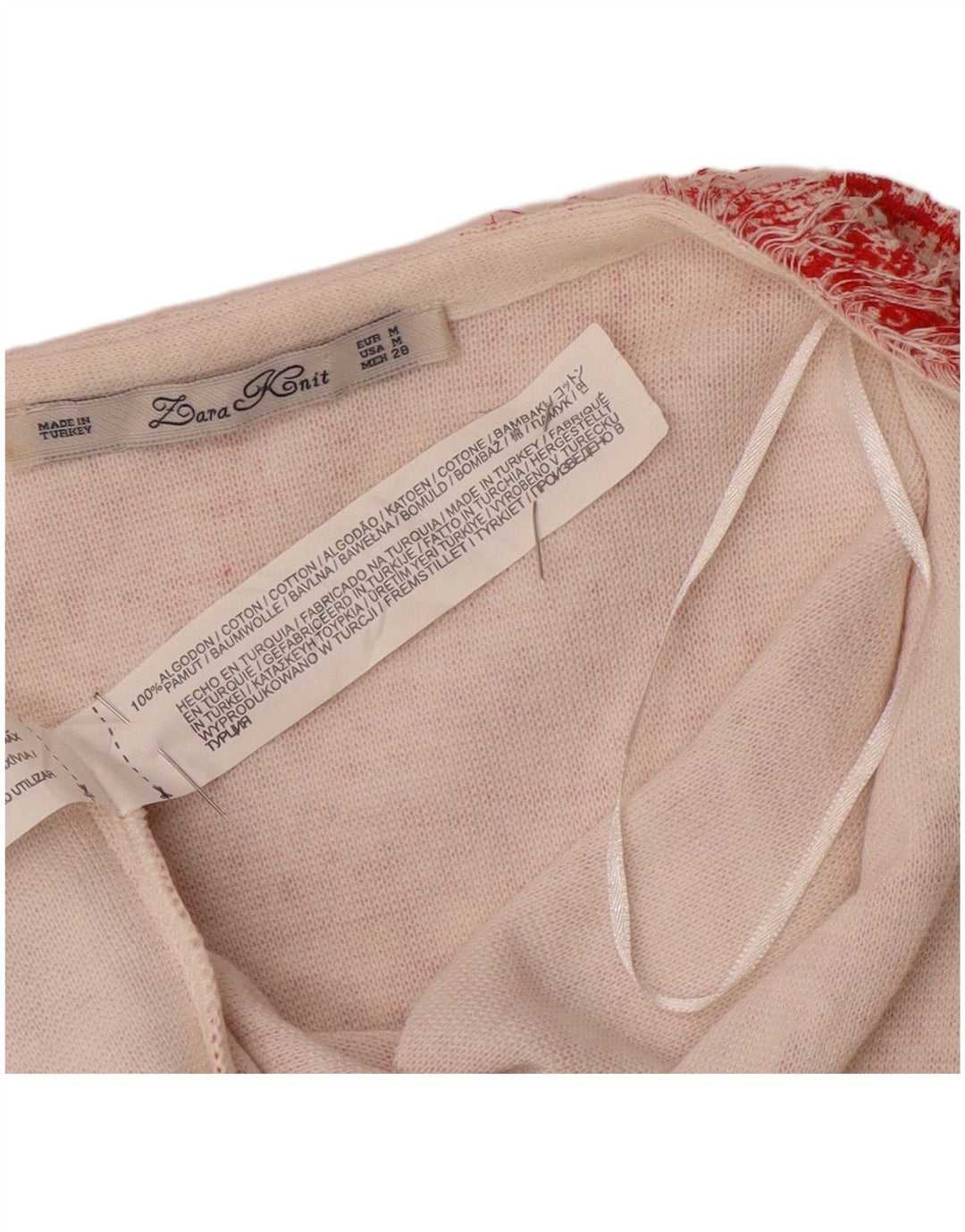 Maglione cardigan aperto con maniche a 3/4 Zara da donna UK 14 rosso medio chiazzato