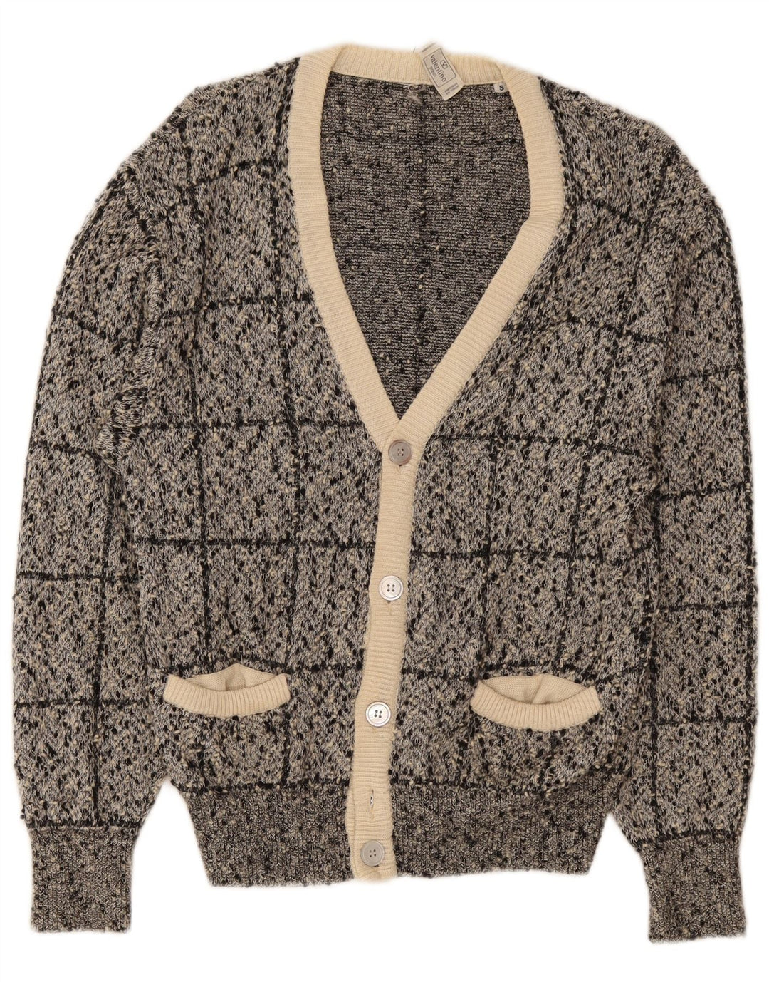 Maglione cardigan da uomo Valentino piccolo in cotone grigio a quadri