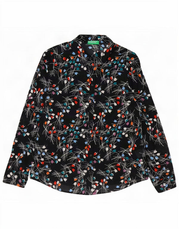 Camicia da donna Benetton UK 14 cotone floreale nero medio
