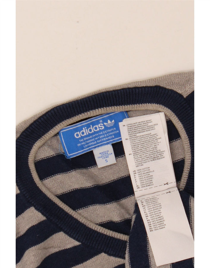 Maglione maglione da uomo con scollo a V ADIDAS piccolo in cotone a righe blu navy