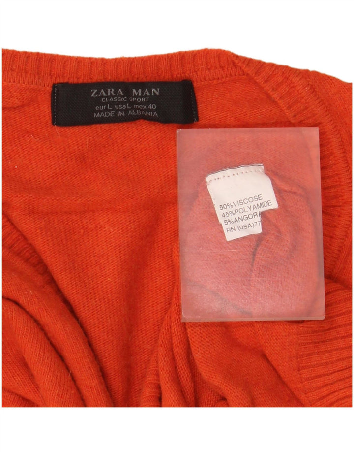 Maglione Zara da uomo con scollo a V grande in viscosa arancione