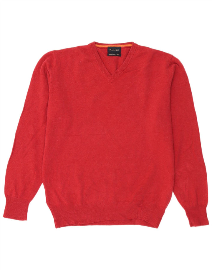 Massimo Dutti Maglione da uomo con scollo a V in lana rossa media