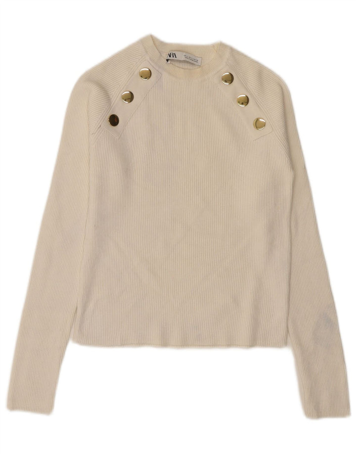 Maglione corto girocollo da donna Zara UK 12 bianco medio
