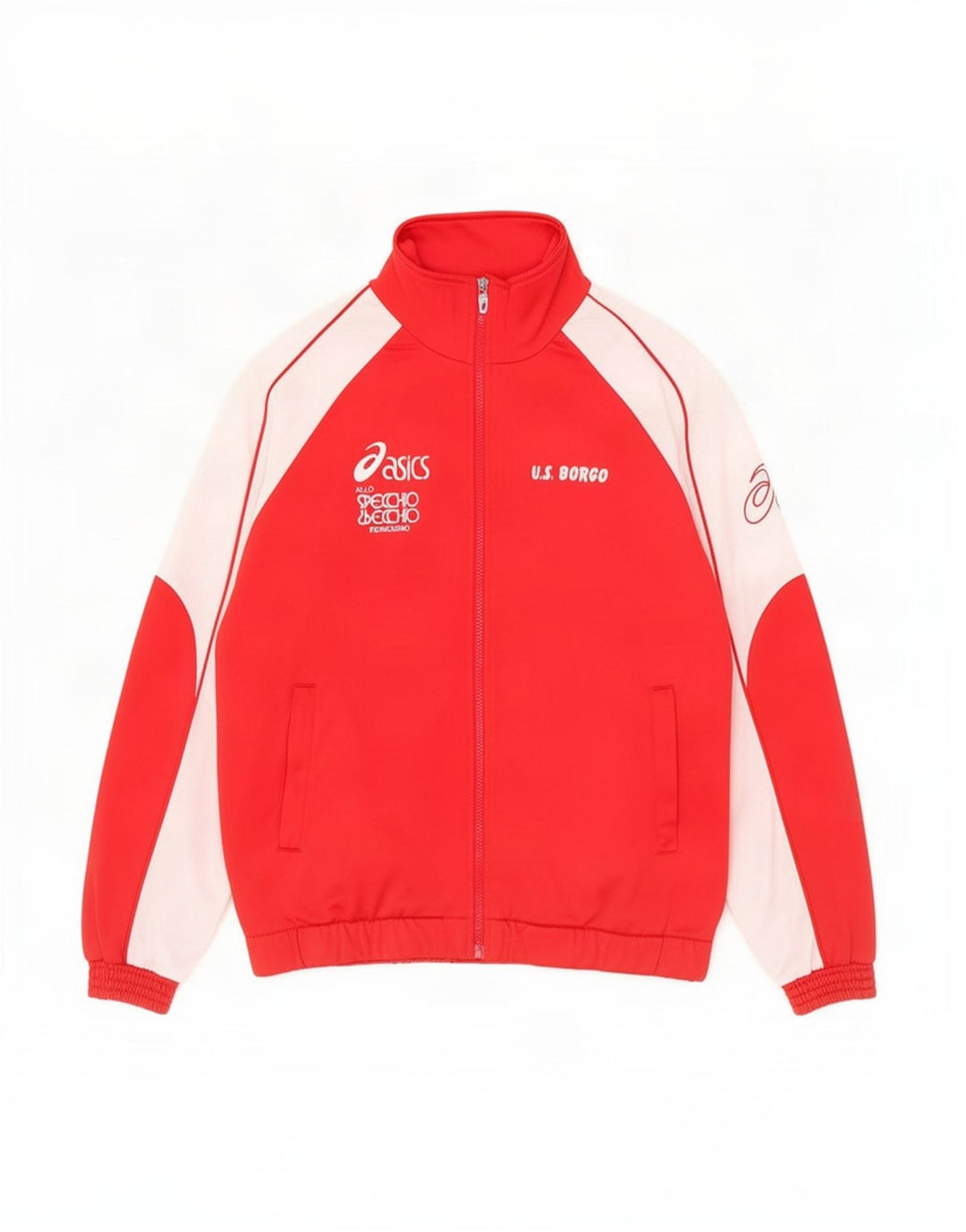Giacca da ginnastica grafica da uomo Asics, giacca in poliestere color block rosso medio