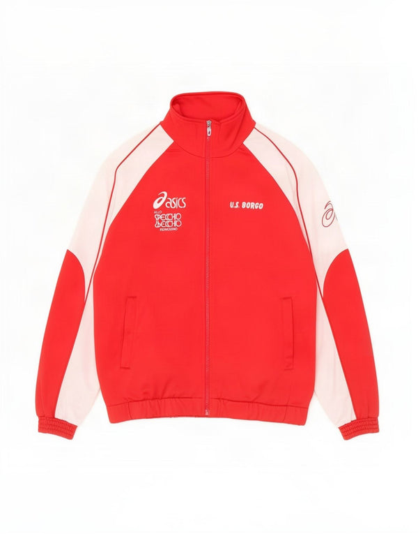 Giacca da ginnastica grafica da uomo Asics, giacca in poliestere color block rosso medio