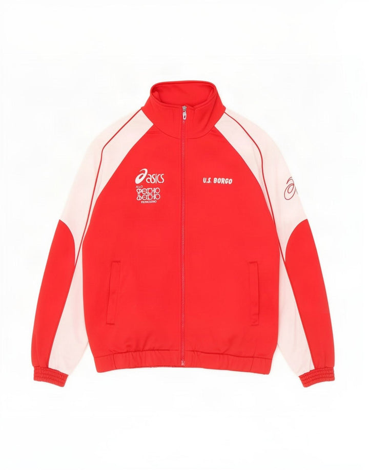 Giacca da ginnastica grafica da uomo Asics, giacca in poliestere color block rosso medio