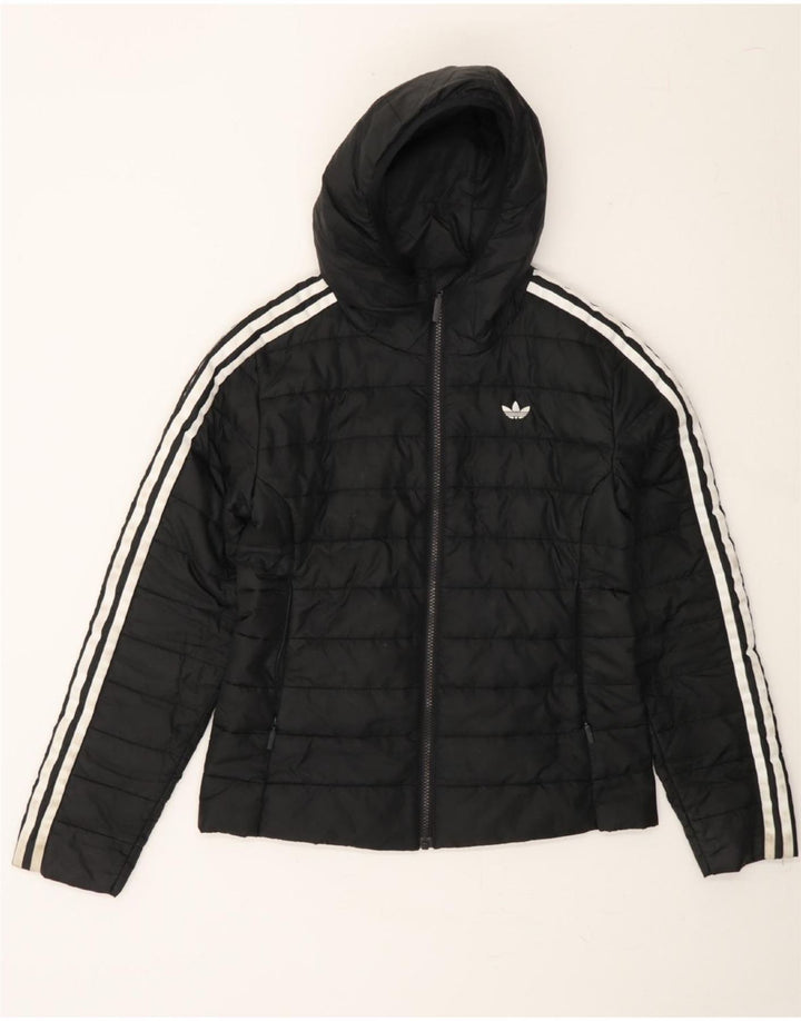ADIDAS Womens Hooded Padded Jacket UK 6 XS Black Polyester Vintage Adidas and Second-Hand Adidas from Messina Hembry 