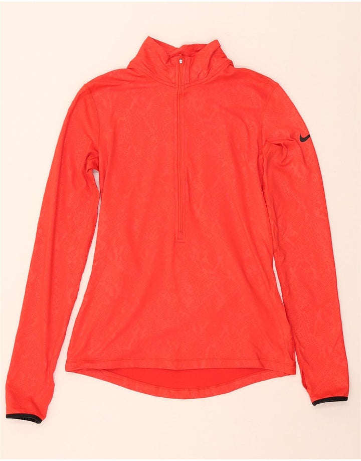 NIKE Top da tuta pullover con zip e collo Dri Fit da donna UK 12 rosso medio