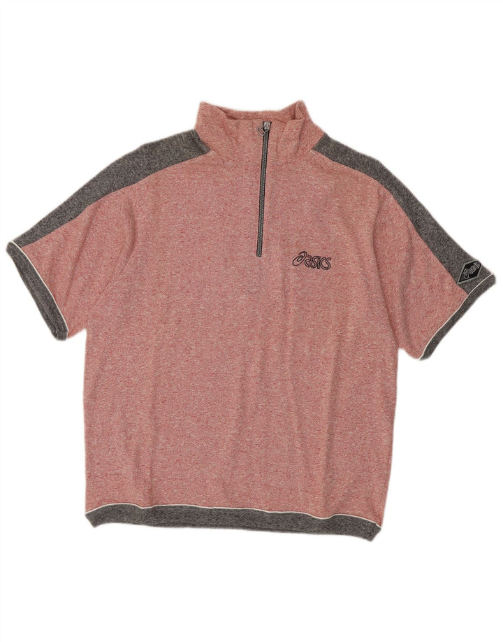 Maglione Asics da uomo a maniche corte con collo e zip, colore rosa medio