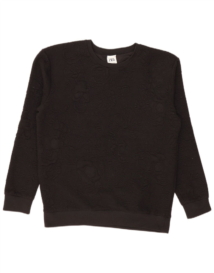 Zara Uomo Felpa Maglione Grande Nero Floreale Poliestere