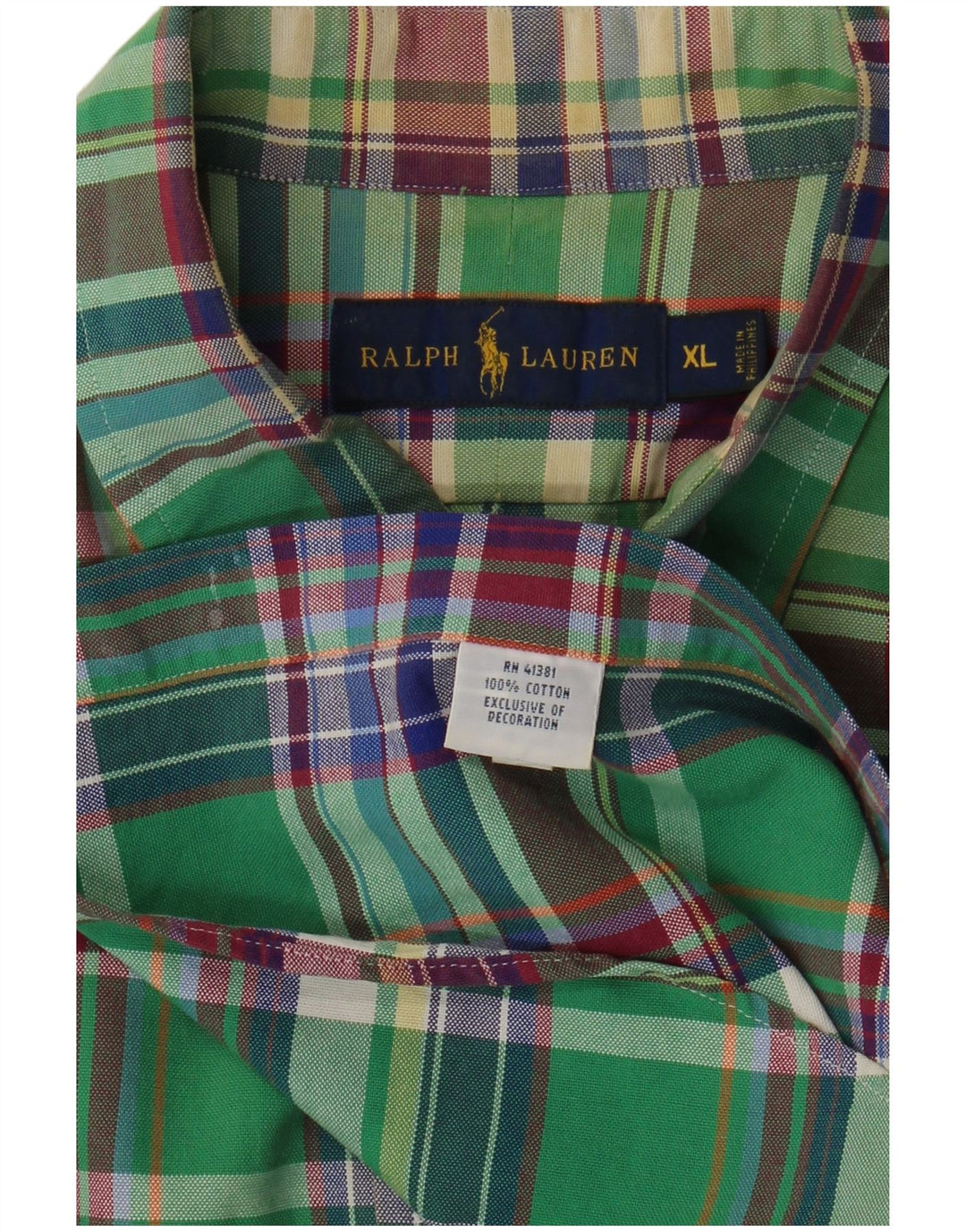 RALPH LAUREN Camicia da uomo XL in cotone a quadri verdi