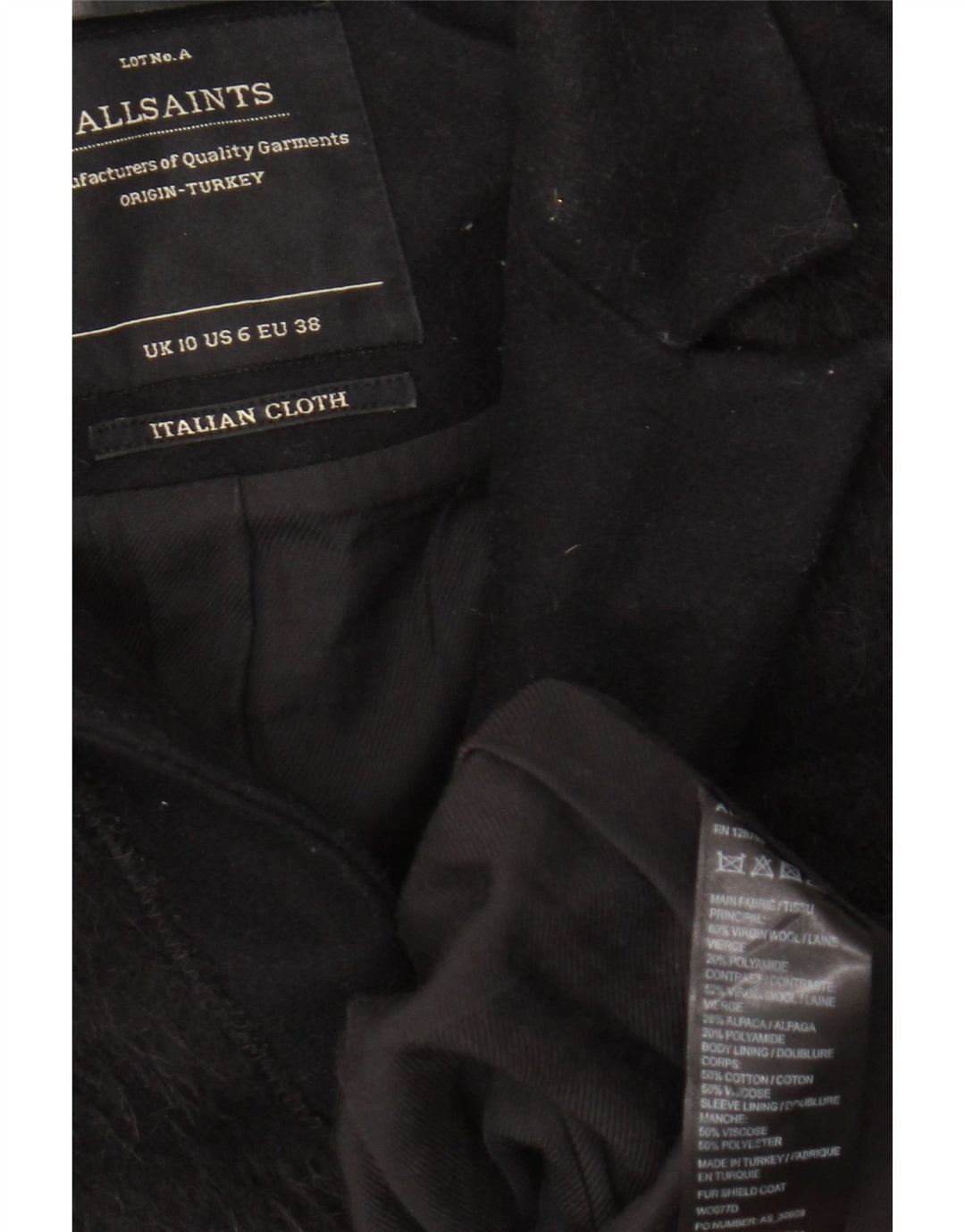 Soprabito da donna All Saints UK 10 piccolo in lana vergine a righe nere