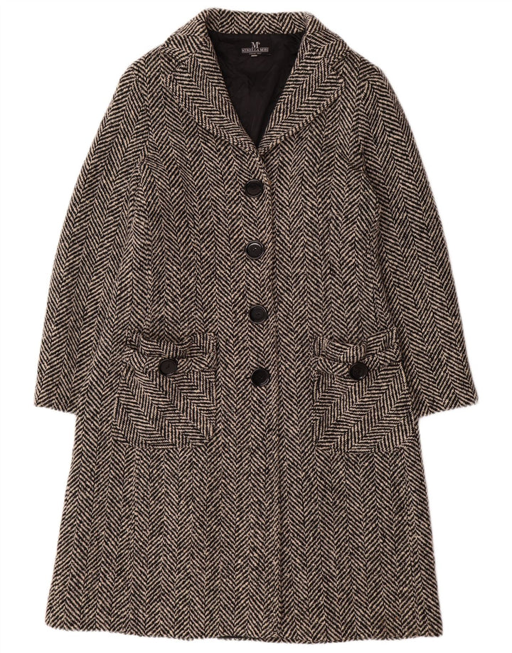 MIRELLA MORI Cappotto oversize da donna UK 18 XL Lana nera a spina di pesce