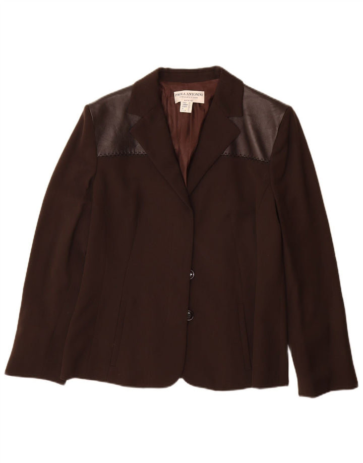 Giacca blazer a 2 bottoni da donna Paola Antonini UK 16 grande lana marrone