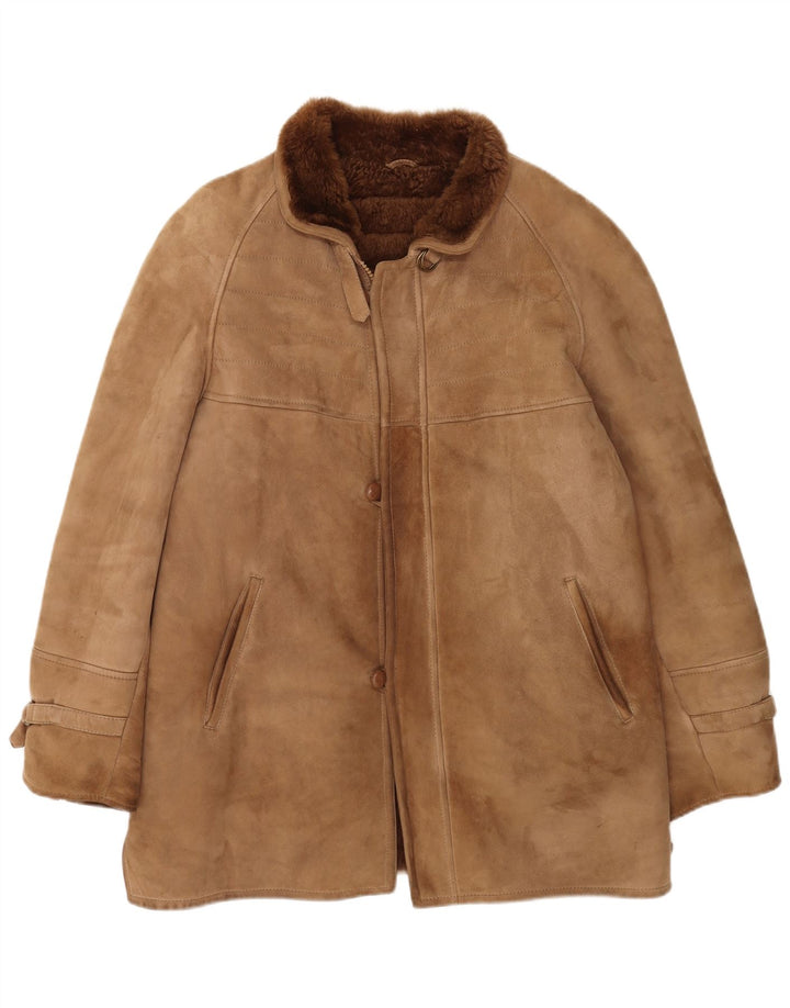 Giubbotto shearling vintage da uomo IT 48 in pelle marrone medio