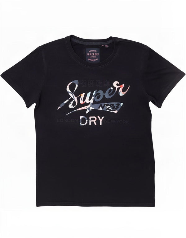 T-shirt grafica da donna Superdry Top UK 12 cotone medio blu navy
