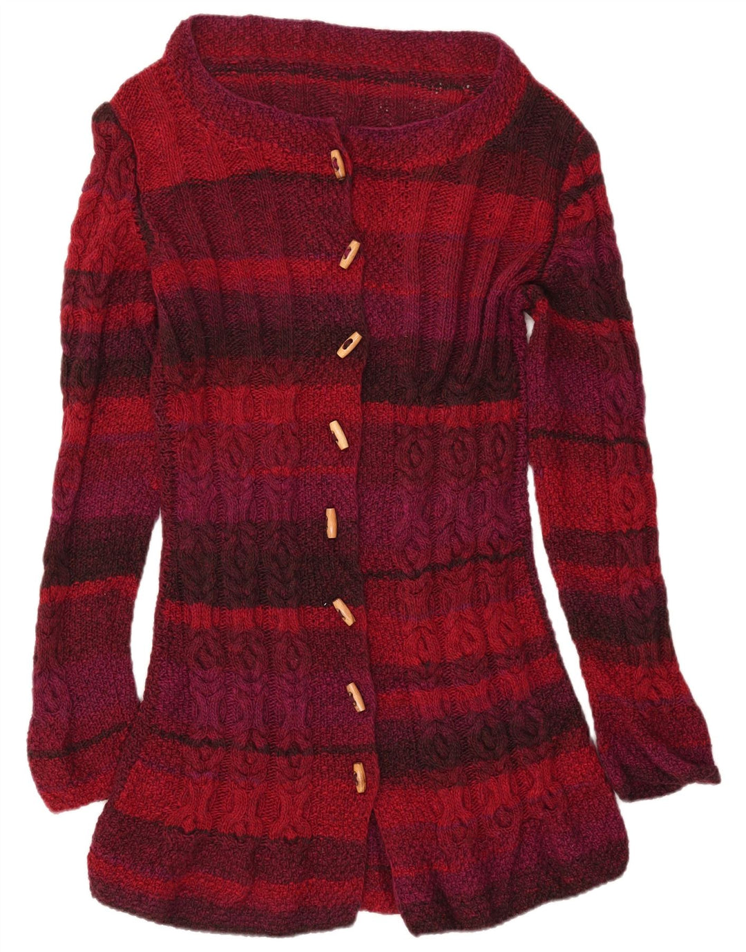 VINTAGE Womens Longline Cardigan Sweater UK 14 Medium Red Striped