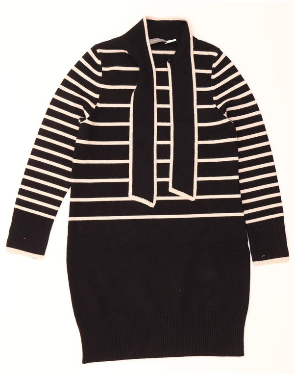 Abito maglione a maniche lunghe da donna in velluto menta UK 10 piccolo a righe nere