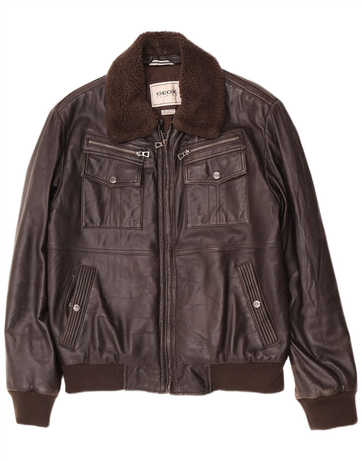 Giacca in pelle bomber da uomo Geox UK 38 Marrone medio