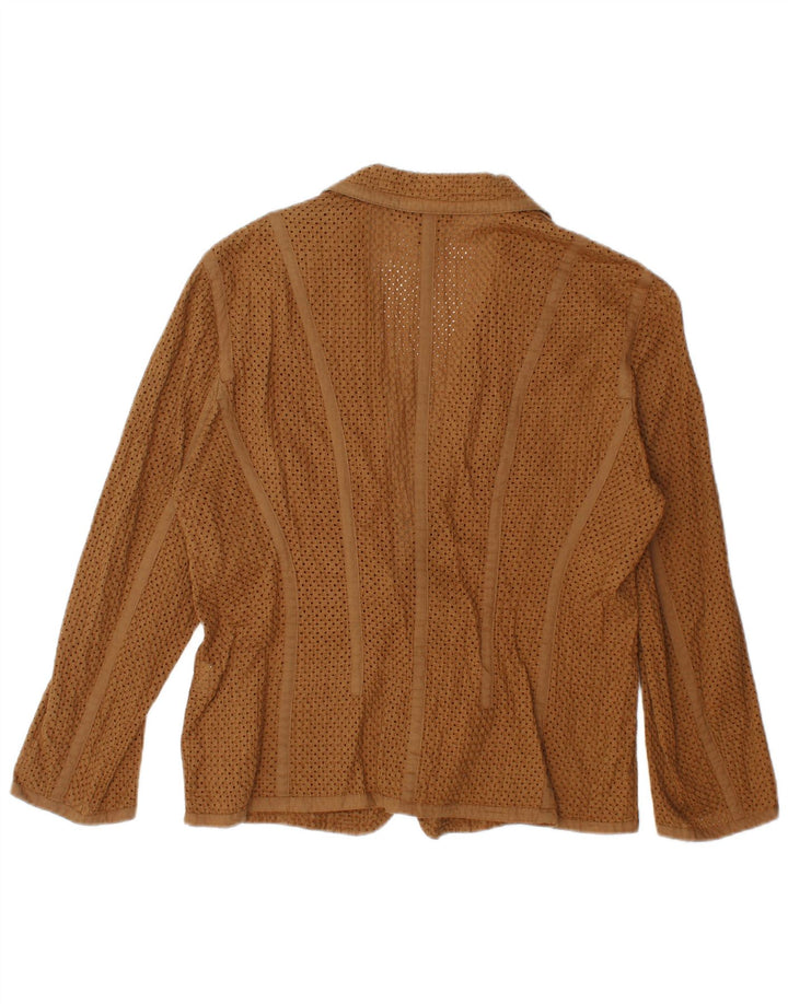 DKNY Womens See Through Cardigan Top US 10 Large Brown Cotton