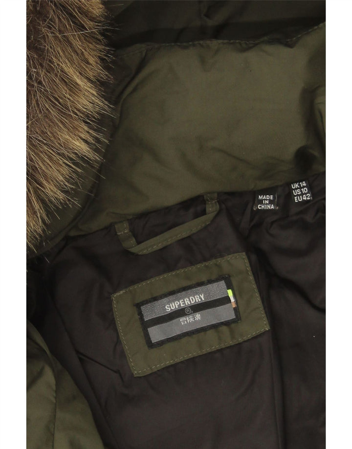 Cappotto imbottito con cappuccio da donna Superdry UK 14 grande poliestere kaki