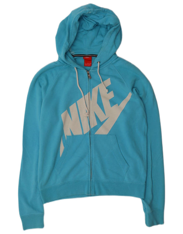 Maglione con cappuccio e zip grafica da donna NIKE UK 14 Cotone blu medio