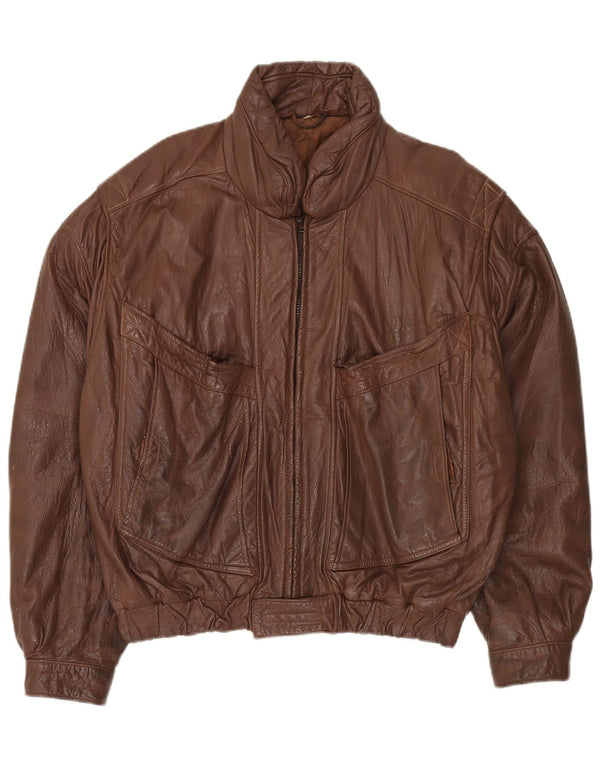 Giacca in pelle vintage da uomo UK 44 2XL Pelle marrone