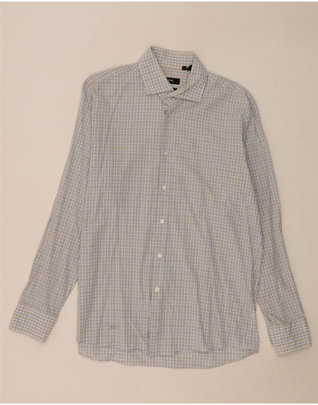Camicia da uomo vestibilità regolare Hugo Boss taglia 16 1/2 grande cotone a quadretti blu