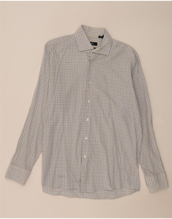Camicia da uomo vestibilità regolare Hugo Boss taglia 16 1/2 grande cotone a quadretti blu