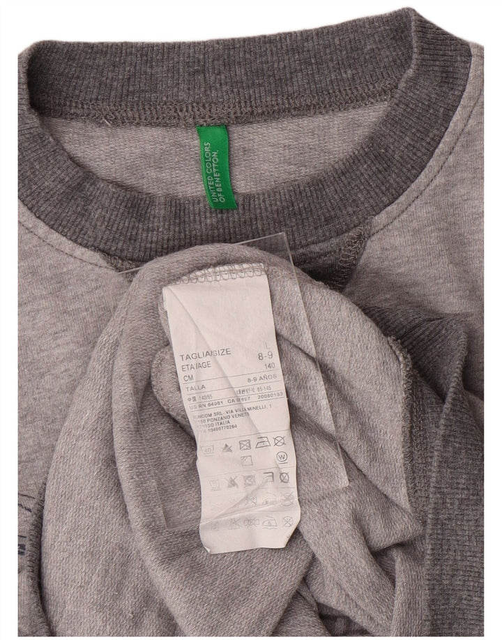 BENETTON Boys Graphic Sweatshirt Jumper 8-9 Years Large Grey Colourblock