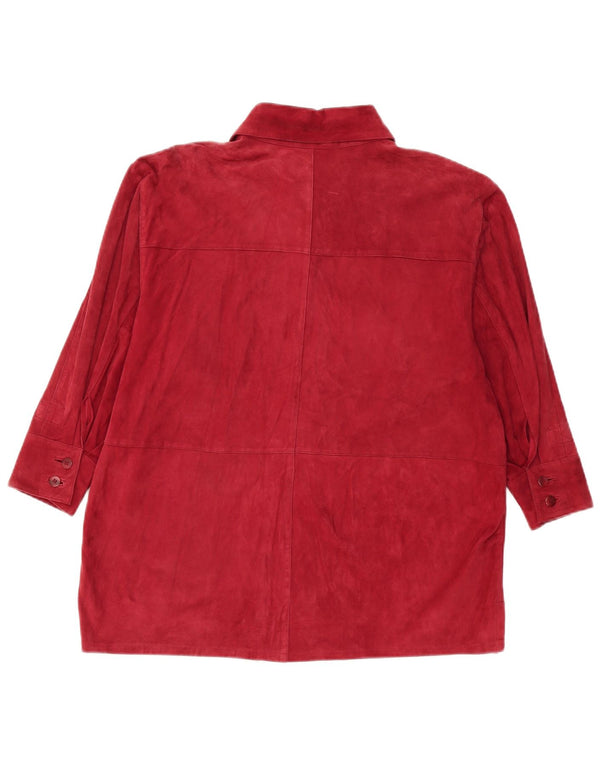 MAX HARDER Camicia da donna in pelle scamosciata con sovracamicia UK 18 XL Rossa