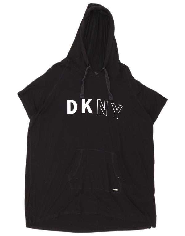 Abito Dkny da donna con cappuccio grafico oversize a maniche corte UK 18 XL Nero