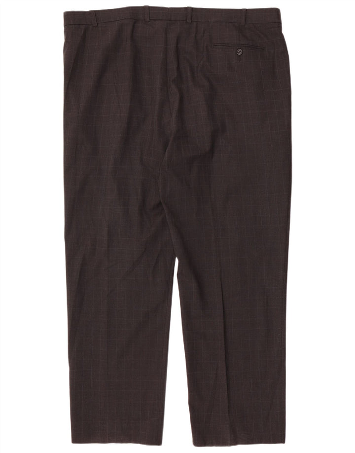 Pantaloni da abito dritti da uomo Marks & Spencer W44 L31 Poliestere a quadri grigi