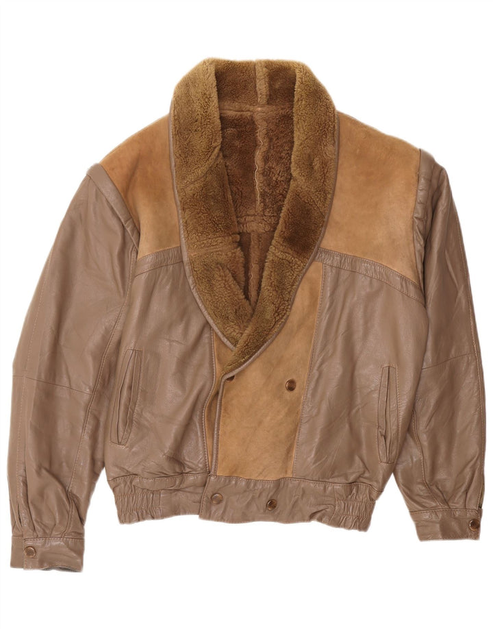 Giubbotto bomber in shearling da uomo vintage IT 52 XL Marrone