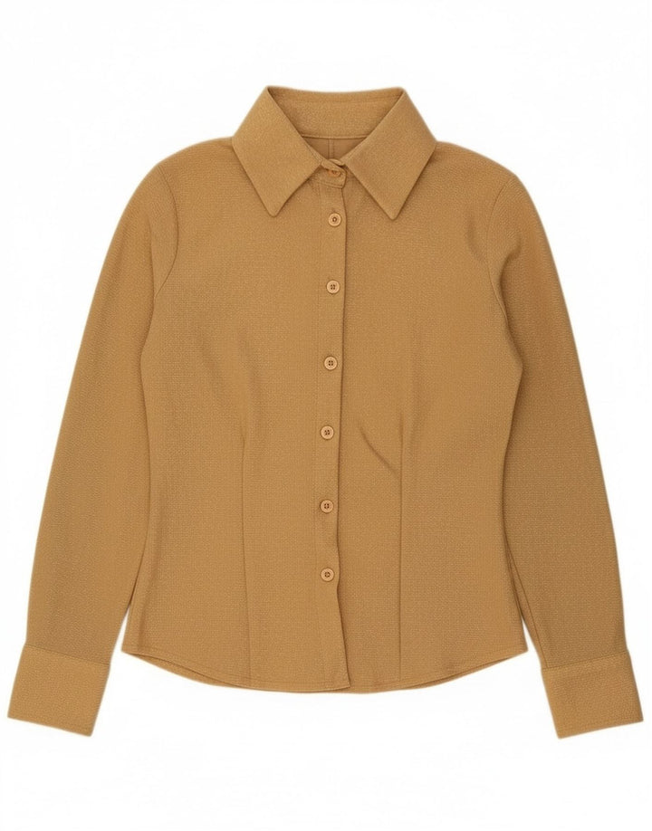 Camicia da donna vintage UK 10 piccola in poliestere dorato