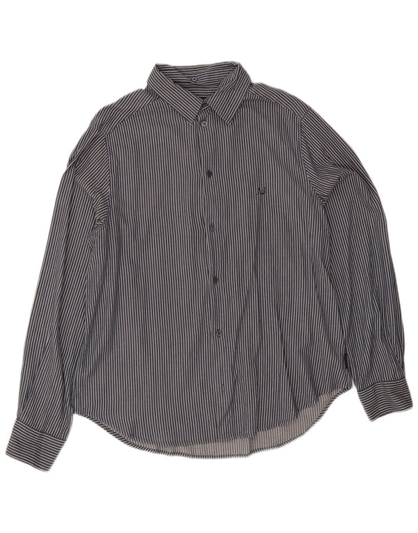 Camicia Armani Jeans Uomo 3XL Cotone Gessato Blu Navy