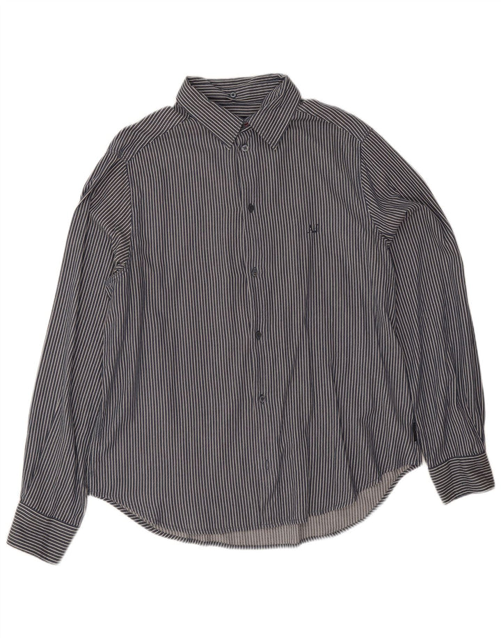 Camicia Armani Jeans Uomo 3XL Cotone Gessato Blu Navy