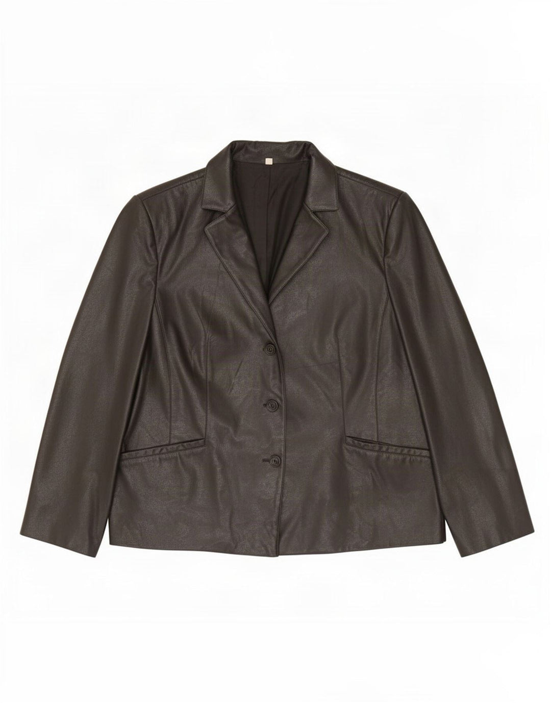 Giacca blazer in pelle vintage da donna a 3 bottoni UK 20 2XL nera