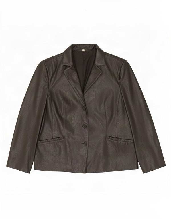 Giacca blazer in pelle vintage da donna a 3 bottoni UK 20 2XL nera