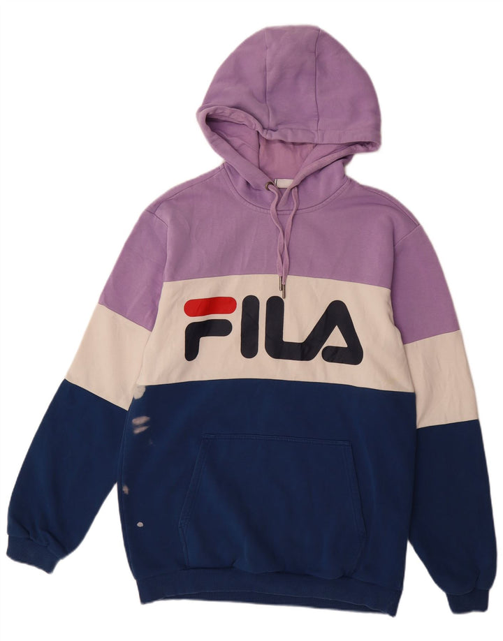 FILA Mens Graphic Hoodie Jumper Medium Multicoloured Colourblock Cotton