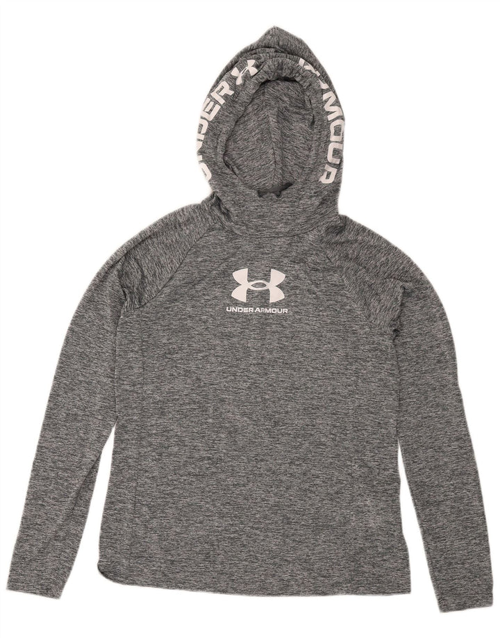 Maglietta grafica da uomo con cappuccio Under Armour a maniche lunghe grigio medio chiazzato