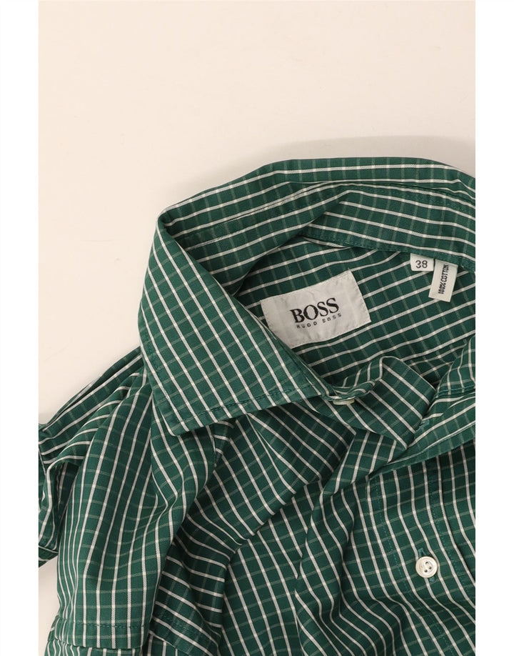 Camicia da uomo HUGO BOSS taglia 38 cotone a quadretti verde medio