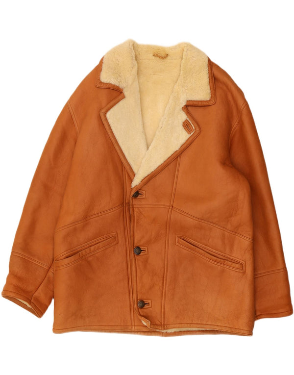Giacca in shearling vintage da uomo UK 40 grande in pelle marrone