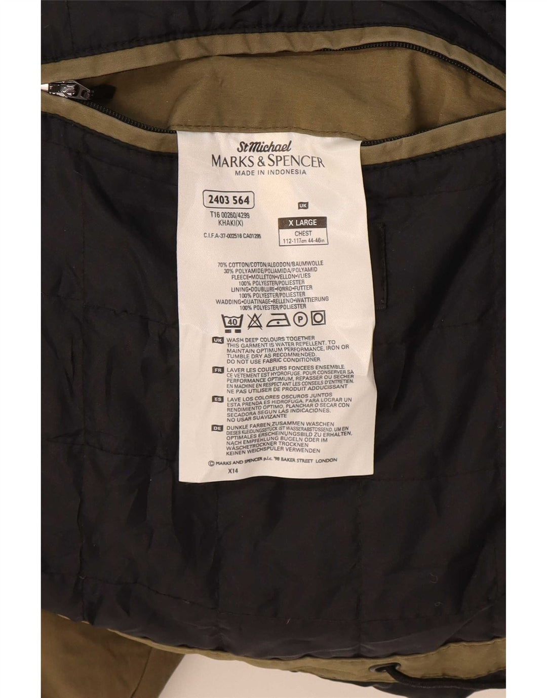 Giacca a vento da uomo Marks & Spencer UK 44/46 XL cotone kaki