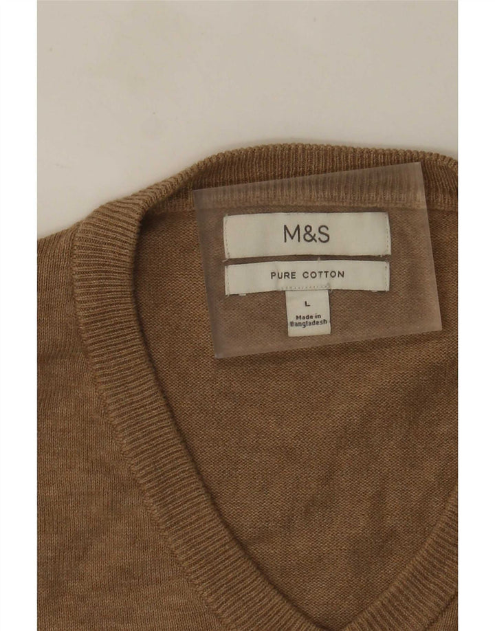 Maglione da uomo con scollo a V Marks & Spencer grande in cotone marrone